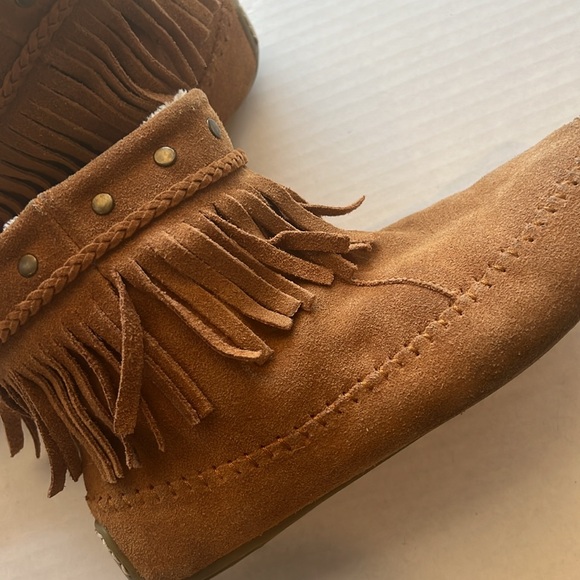 Lucky Brand Suede Leather Moccasin Ankle Boots Fleece Lined - Picture 4 of 4
